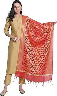 Womens Gold Poly Silk Solid Kurta with Pant and D
