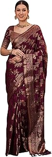 Womens Georgette Solid Embellished Saree With Uns