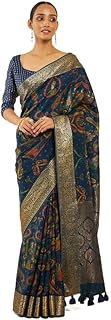 Womens Georgette Striped Embellished Saree With U