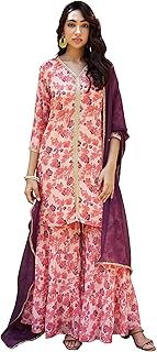 Womens Light Blue Satin Silk Floral Printed Saree