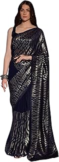 Womens Linen Floral Printed Saree with Unstitched