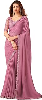 Womens Lavendar Georgette Embroidered Ready To We