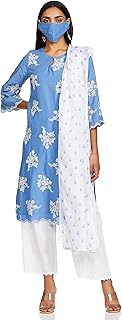 Womens Light Blue Velvet Paisley A-Line Kurta Set