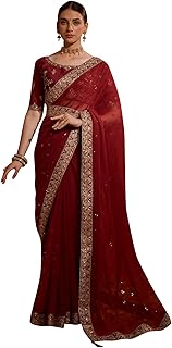 Womens Light Blue Georgette Printed Sequins Saree