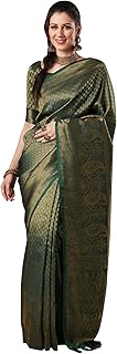 Womens Linen Blend Ethnic Motif Saree With Unstit