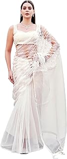 Womens Navy Blue Nylon Sequins Embellished Saree 