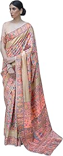 Womens Multicolor Tussar Silk Floral Printed Sare