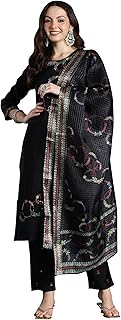 Womens Navy Blue Organza Printed Saree with Unsti
