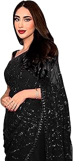 Womens Organza Mustard Embellished Designer Saree