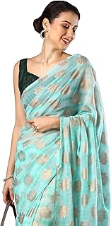 Womens Nylon silk Saree with Unstitched Blouse Pi