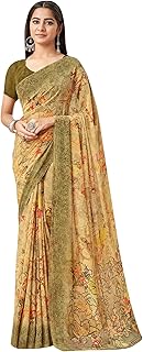 Womens Organza Embroidered Saree With Unstitched 