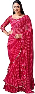 Womens Organza Floral Printed Saree With Unstitch