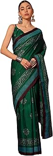 Womens Organza Botanical Printed Saree With Unsti