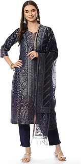 Womens Orange Cotton Kurta With Pant And Dupatta