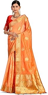 Womens Organza Silk Banarasi Jacquard Zari Work S