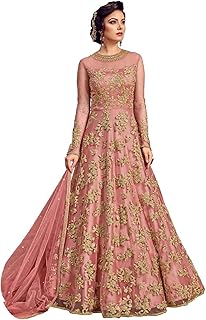 Womens Pink Poly Chiffon Self Design Frontslit Ku