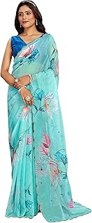 Womens Pink Georgette Embellished Saree With Unst