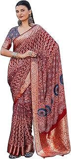 Womens Peach Silk Cotton Striped Woven Design Sar