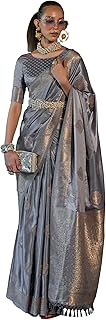 Womens Paper Silk Solid Saree With Unstitched Blo