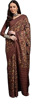 Womens Pink Woven Design Georgette Saree With Uns