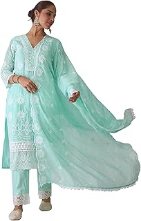 Womens Pink Embroidered Cotton Lurex Kurta and Pa