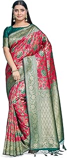 Womens Pink Art Silk Botanical Printed Saree with