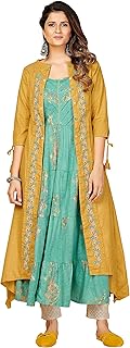 WomenS Printed & Embroidered Anarkali Blue Viscos