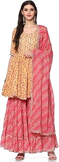 Womens Purple Georgette Floral Printed Angrakha K