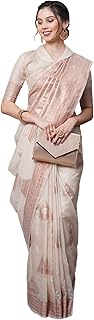 Womens Pure Linen Bagh Designer Saree With Unstit
