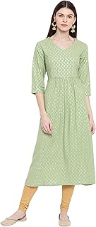 Womens Rayon Embroidered Mirror Work Anarkali Kur