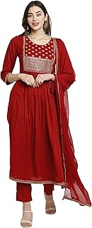 Womens Rayon Embroidered Kurta Set With Dupatta (