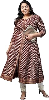 Womens Rayon Relaxed Fit A Line Golden Floral Pri