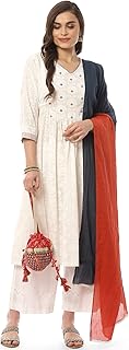Womens Rust Printed Pure Cotton Straight Kurta & 