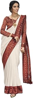 Womens Red Chiffon Printed Lace Work Saree with U