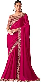 Womens Satin Silk Ethnic Motif Printed Saree With