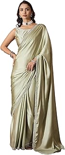 Womens Satin Crepe Ethnic Motif Printed Saree Wit