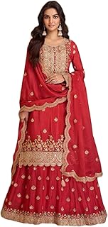 Womens Red Chinon Stitched Top with Stitched Chin