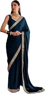 Womens Satin Silk Bagh Woven Design Saree With Un