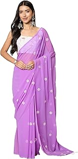 Womens Silk Blend Embroidered Sequins Work Saree 