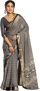Womens Silk Blend Madhubani Printed Saree With Un
