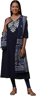 Womens Silk Blend Solid Embroidered Straight Kurt