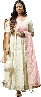 Womens Silk Blend Floral Anarkali Embroidered Kur