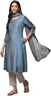 Womens Silk Blend Saree With Blouse Piece (Grey_P