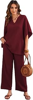 Womens Solid Color V-Neck Kaftan Sleeve Casual We