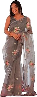 Womens Tissue Embellished Saree With Unstitched B