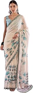 Womens Tussar Silk Abstract Printed Saree With Un