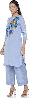 Womens White Cotton Floral Block Print Kurta with