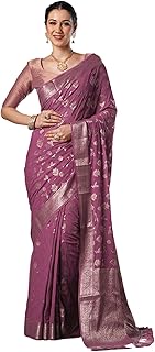 Womens Woven Design Silk Blend Saree With Unstitc