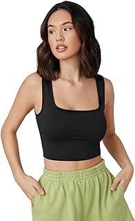 Womens & Girls Solid Ribbed Square Neck Slim Fit T