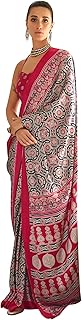 Womens Black Art Silk Botanical Print Saree